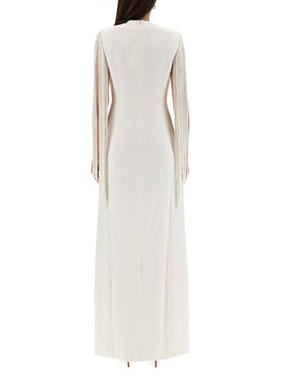 Shop Max Mara V-neck Fringed Dress In Bianco