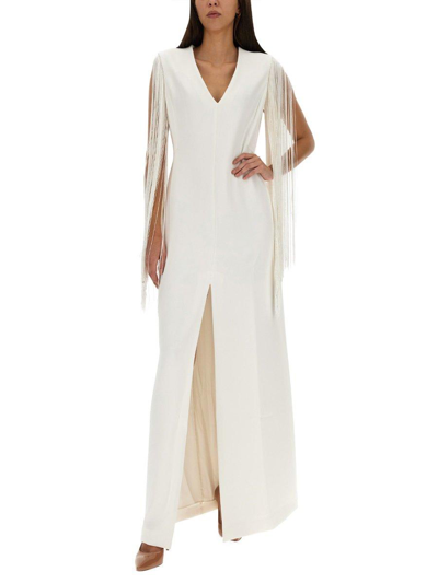 Shop Max Mara V-neck Fringed Dress In Bianco