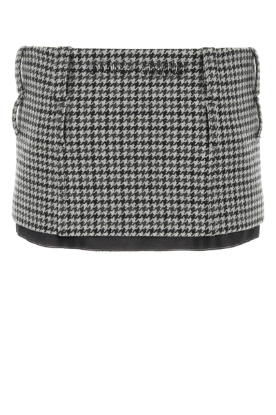 Miu Miu Houndstooth Embroidered Wool Mini Skirt