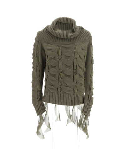 Shop Blumarine Off-shoulder Ruffled Detail Knitted Top In Verde