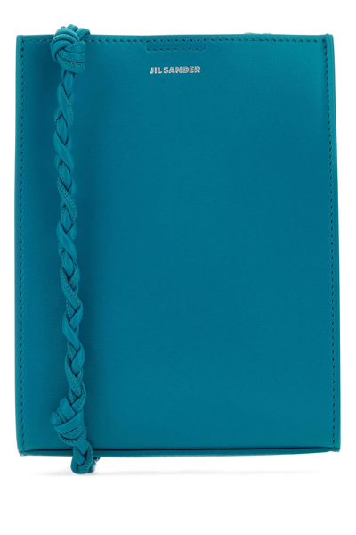 Shop Jil Sander Teal Green Leather Small Tangle Shoulder Bag In Blue