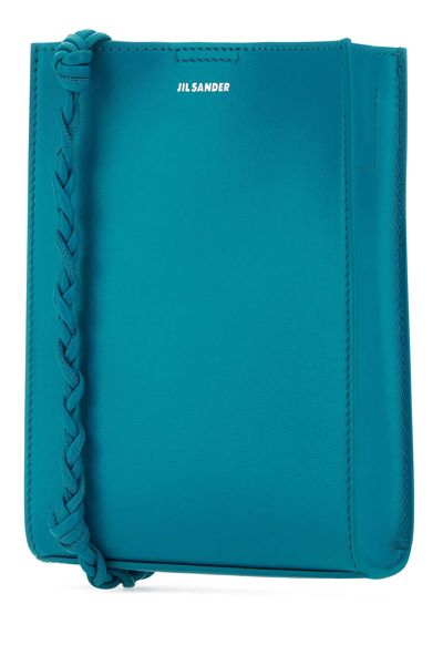 Shop Jil Sander Teal Green Leather Small Tangle Shoulder Bag In Blue