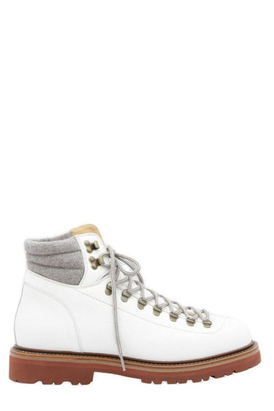 Shop Brunello Cucinelli Padded Ankle Lace-up Hiking Boots In White