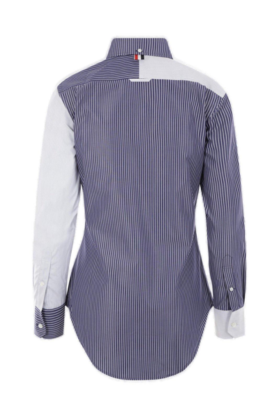 Shop Thom Browne Panelled Striped Button-up Shirt In Blue