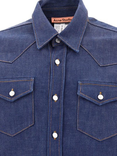 Shop Acne Studios Denim Collared Button-up Shirt In Indigo Blue