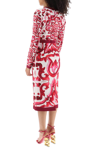 Shop Dolce & Gabbana Midi Silk Dress With Maiolica Motif