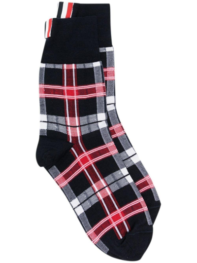 Shop Thom Browne Tartan Mid-calf Socks In Navy