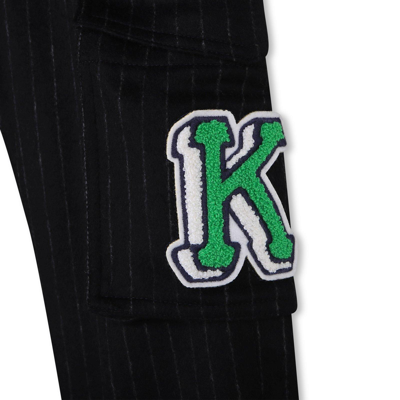 Shop Kenzo Logo Patch Drawstring Trousers In Blu