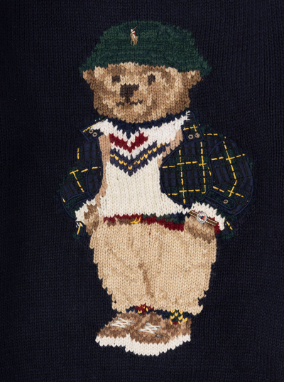 Shop Ralph Lauren Ls Bear Sweater Pullover In Navy