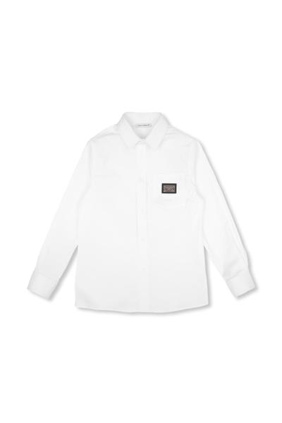 Shop Dolce & Gabbana Kids Cotton Shirt With Pocket In Bianco Ottico