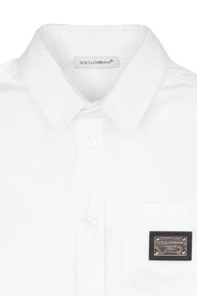 Shop Dolce & Gabbana Kids Cotton Shirt With Pocket In Bianco Ottico