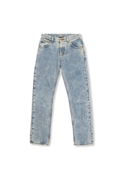 Shop Young Versace Straight Leg Jeans In Blu Medio