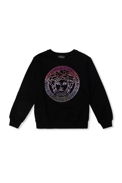 Shop Young Versace Cotton Sweatshirt In Nero Multicolor