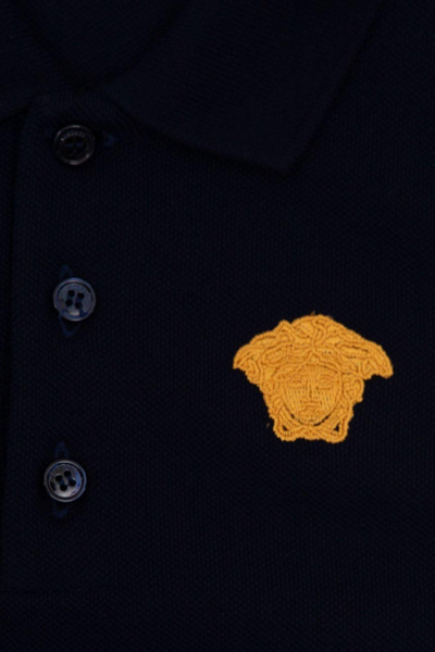Shop Young Versace Short-sleeved Polo Shirt In Navy Oro