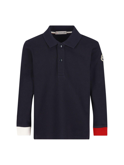 Shop Moncler Button Detailed Long-sleeved Polo Shirt In Navy