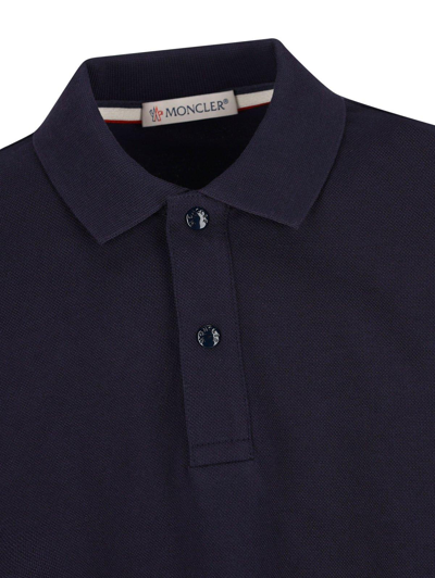 Shop Moncler Button Detailed Long-sleeved Polo Shirt In Navy