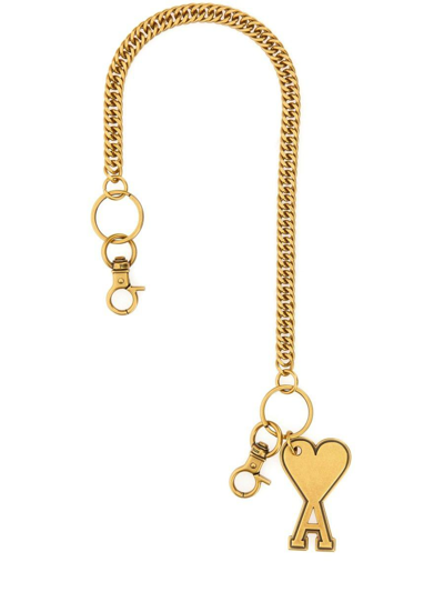 Shop Ami Alexandre Mattiussi Paris Ami De Coeur Logo Pendant Keyring In Oro
