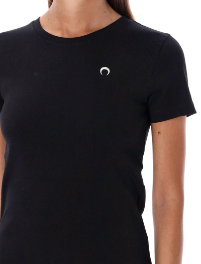 Shop Marine Serre Logo-embroidered Crewneck T-shirt In Black