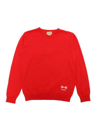 Shop Gucci Logo Intarsia Crewneck Jumper In Rosso