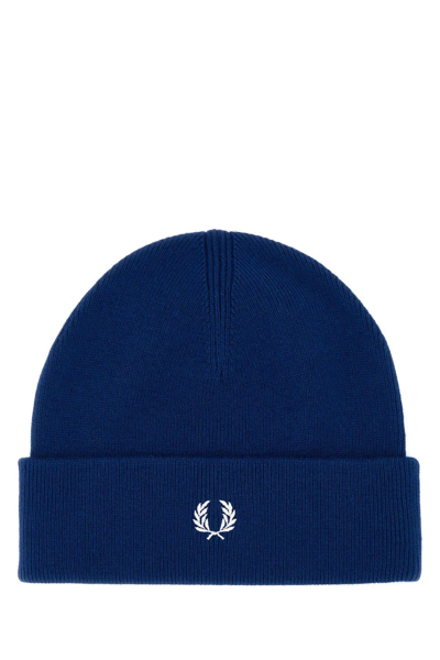 Shop Fred Perry Electric Blue Wool Blend Beanie Hat