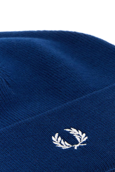 Shop Fred Perry Electric Blue Wool Blend Beanie Hat