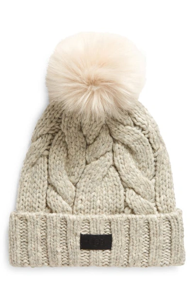 Shop Ugg Cable Knit Pom Beanie In Light Grey