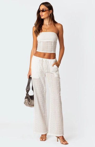 Edikted Lemon Eyelet Lace-up Corset Crop Tube Top In White