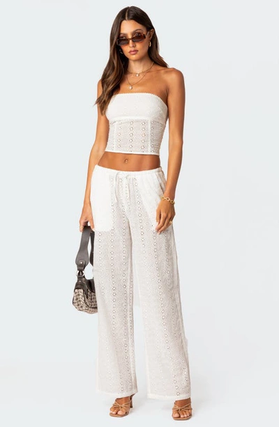 Edikted Lemon Eyelet Lace-up Corset Crop Tube Top In White