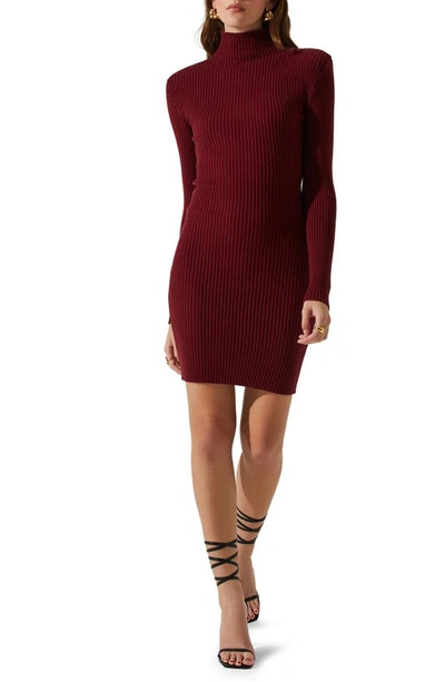 Shop Astr Gwendolyn Funnel Neck Long Sleeve Sweater Dress In Wine
