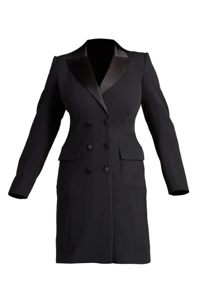 Tadashi Shoji Plus Size Double-breasted Crepe Midi Coat Dress In Black
