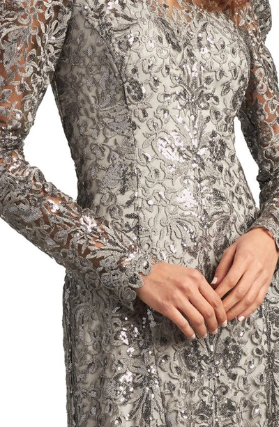 Shop Tadashi Shoji Sequin Tapestry Long Sleeve Cocktail Dress In Silver
