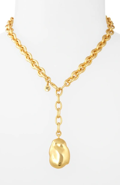 Shop Madewell Sculpted Pearl Chunky Chain Y-necklace In Vintage Gold