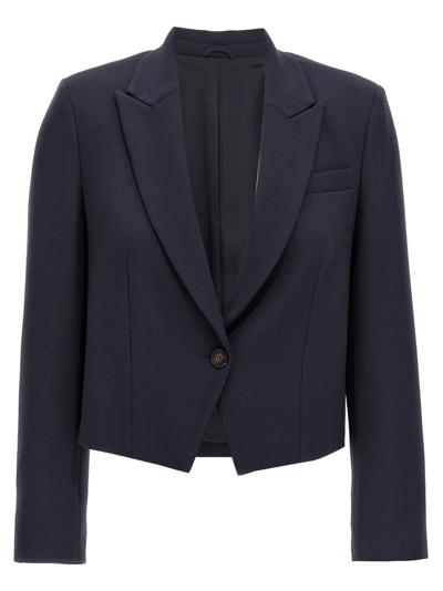 Shop Brunello Cucinelli Single Breasted Cropped Jacket In Blue