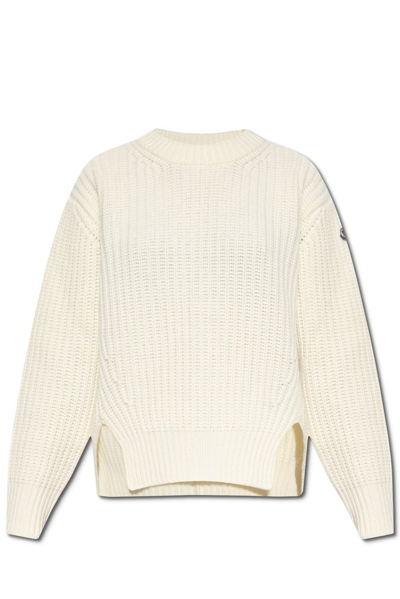 Shop Moncler Logo Patch Knitted Sweater In White