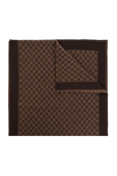 Shop Balmain Monogrammed Fine Knit Scarf In Brown
