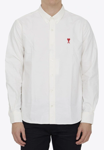 Shop Ami Alexandre Mattiussi Ami De Coeur Long-sleeved Shirt In Ivory