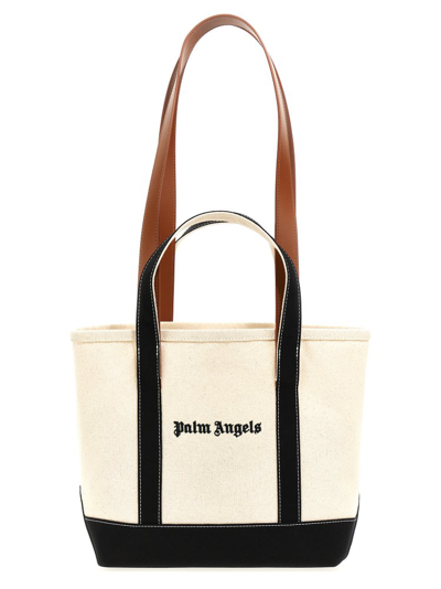 Shop Palm Angels Logo Embroidered Tote Bag In Beige