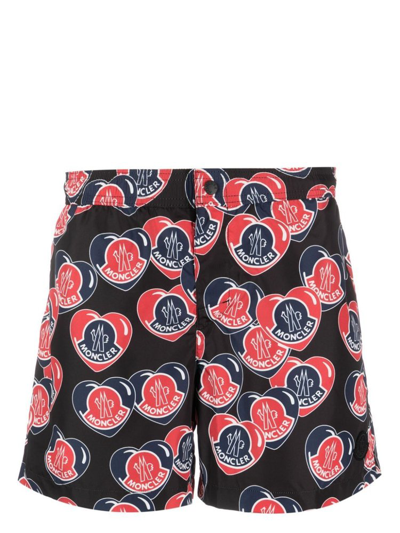 Shop Moncler Logo Printed Swim Shorts In Multi