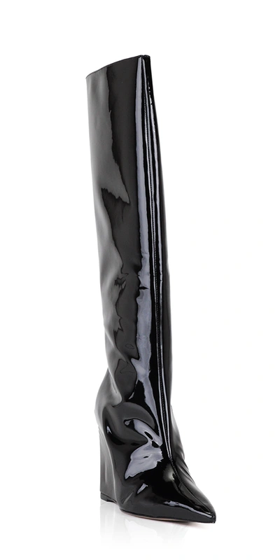 Schutz Asya Up Croc-print Wedge Tall Boots
