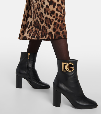 Shop Dolce & Gabbana Jackie Embellished Leather Ankle Boots In Black