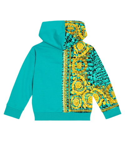 Versace Baroccodile Cotton Jersey Hoodie In Blue