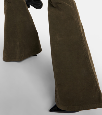 Blumarine Low-rise Velvet Flared Cargo Pants In Green