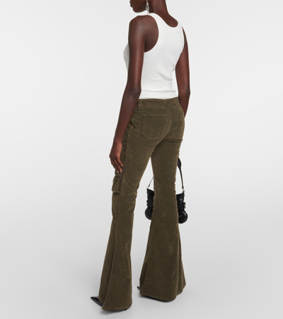 Blumarine Low-rise Velvet Flared Cargo Pants In Green