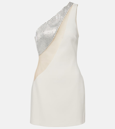 Shop David Koma Embellished One-shoulder Mini Dress In White