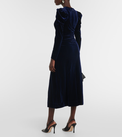 Ganni Midikleid Aus Samt In Blue