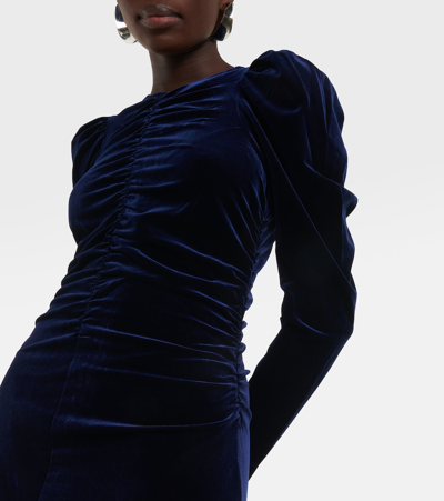Ganni Midikleid Aus Samt In Blue