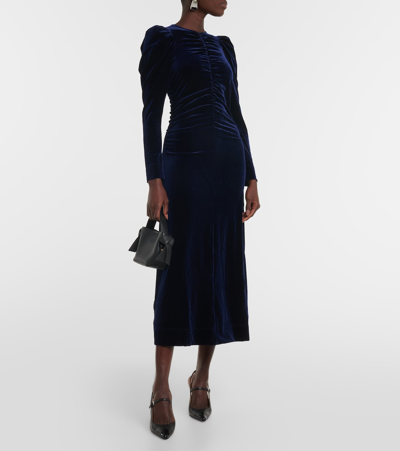 Ganni Midikleid Aus Samt In Blue