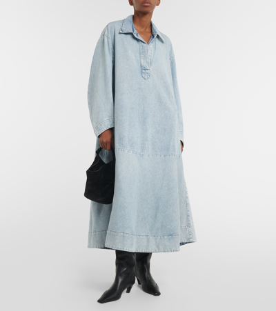 Shop Khaite Franka Cotton Denim Maxi Dress In Blue