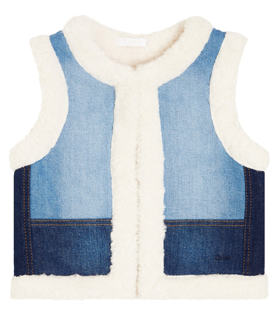 Shop Chloé Kids .denim And Fleece Vest In Blue