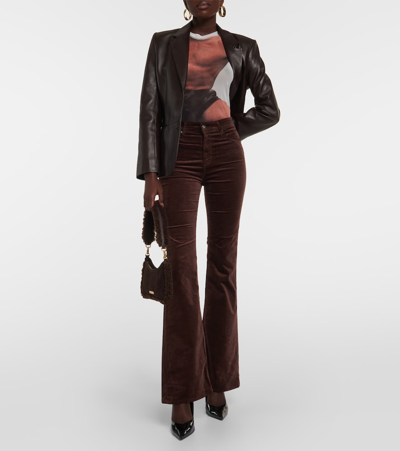 Shop Ag Farrah Velvet Flared Pants In Brown
